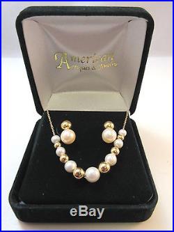 UNIQUE 14K ADD A BEAD PEARL & GOLD NECKLACE SET MARKED EBH With BOX
