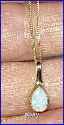 Uk Hallmarked 9ct Yellow Gold Natural Firey Opal Set Drop Pendant 18 Necklace