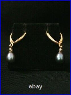 Unique 14k Yellow Gold Pearl Dangle Earring Set. Make Offer! #1742