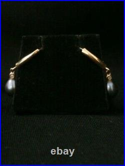 Unique 14k Yellow Gold Pearl Dangle Earring Set. Make Offer! #1742