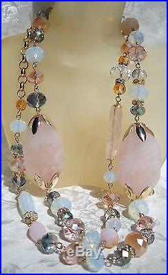 Valentine's Rose Quartz Swarovski Crystals Set 18k Gold Francisca Majorca Pearls