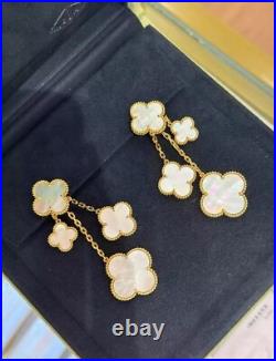 VC & Arpels Vintage Alhambra Earrings Mother-of-pearl 4 motifs 18K Yellow Gold VC & Arpels Vintage Alhambra Earrings Mother-of-pearl 4 motifs 18K Yellow Gold