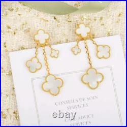 VC & Arpels Vintage Alhambra Earrings Mother-of-pearl 4 motifs 18K Yellow Gold VC & Arpels Vintage Alhambra Earrings Mother-of-pearl 4 motifs 18K Yellow Gold