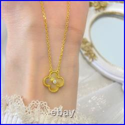 VCA Golden Mother Of Pearl Clover Diamond Set Necklace 18k Yellow Gold VCA Golden Mother Of Pearl Clover Diamond Set Necklace 18k Yellow Gold