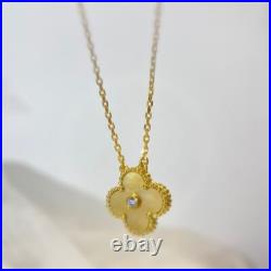 VCA Golden Mother Of Pearl Clover Diamond Set Necklace 18k Yellow Gold VCA Golden Mother Of Pearl Clover Diamond Set Necklace 18k Yellow Gold