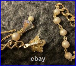 VENDOME AB Rhinestone Rondel Gray Pearl Gold Tassel 17 Bib Necklace & Earrings