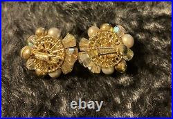 VENDOME AB Rhinestone Rondel Gray Pearl Gold Tassel 17 Bib Necklace & Earrings