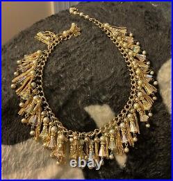 VENDOME AB Rhinestone Rondel Gray Pearl Gold Tassel 17 Bib Necklace & Earrings