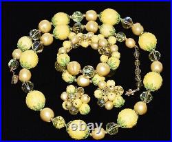 VENDOME Delightful LEMON YELLOW bead CRYSTAL GREEN accented Necklace Bracelet ER