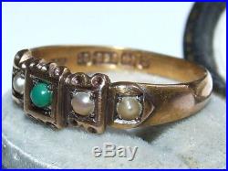 VERY RARE Antique 1899 Solid 15ct Gold Natural Pearl & Turquoise Set Ring