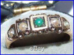VERY RARE Antique 1899 Solid 15ct Gold Natural Pearl & Turquoise Set Ring