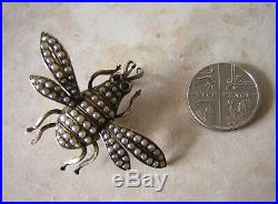 VICTORIAN GOLD BEE BROOCH PIN SET WITH SEED PEARLS 6gms OXIDISED GOLD FINISH