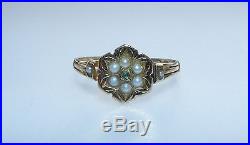 VICTORIAN PRETTY 18ct. ROSE GOLD PEARL & DIAMOND SET FLOWER CLUSTER RING (1877)