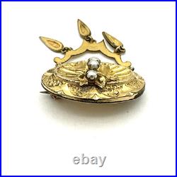VICTORIAN etched brooch & earring set antique seed pearl gold plate chandelier