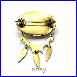 VICTORIAN etched brooch & earring set antique seed pearl gold plate chandelier