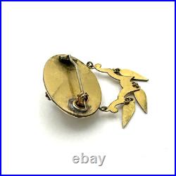 VICTORIAN etched brooch & earring set antique seed pearl gold plate chandelier