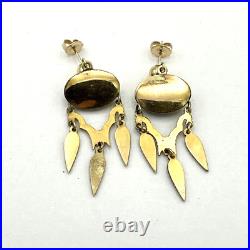 VICTORIAN etched brooch & earring set antique seed pearl gold plate chandelier