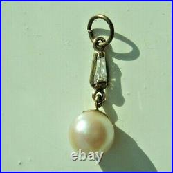 VINTAGE 9ct GOLD PENDANT or CHARM SET WITH DIAMOND + CULTURED PEARL