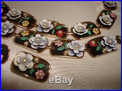 Vintage Alice Set Gold Tone Necklace Multi Color Enamel Bracelet Earrings Clip