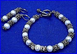 VINTAGE BRACELET & EARRINGS (AMAZING PEARLS w. 925 SILVER, GOLD & GARNET) SET