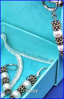 VINTAGE BRACELET & EARRINGS (AMAZING PEARLS w. 925 SILVER, GOLD & GARNET) SET