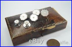 VINTAGE ENGLISH 9K WHITE GOLD & PEARL CUFFLINKS AND STUD SET c1960's BOXED