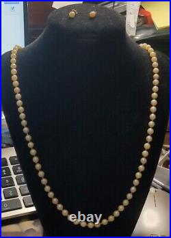 VINTAGE Natural Pearls 14K Y. Gold Necklace and Earrings Set (Z3)