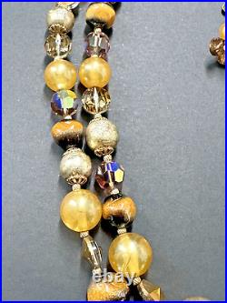 VNTG Vendome Faux Pearl Gold Crystal Rhinestone Art Glass Necklace Earring Set