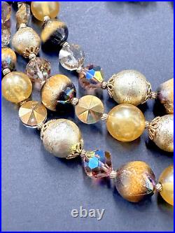 VNTG Vendome Faux Pearl Gold Crystal Rhinestone Art Glass Necklace Earring Set