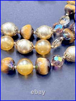 VNTG Vendome Faux Pearl Gold Crystal Rhinestone Art Glass Necklace Earring Set