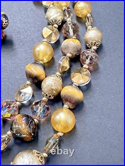 VNTG Vendome Faux Pearl Gold Crystal Rhinestone Art Glass Necklace Earring Set