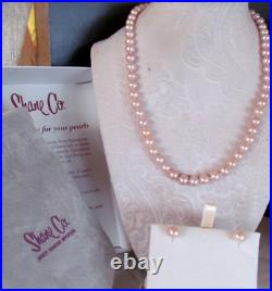 VTG 14K 7mm Pink Cultured Pearl 18 Necklace & Earrings Set IPS Shane Co Pouch