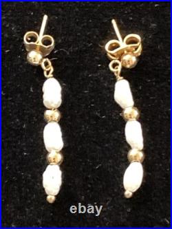 VTG 14K Yellow Gold Cultured Baroque Pearl 17 Necklace & 1.25 Earrings Set