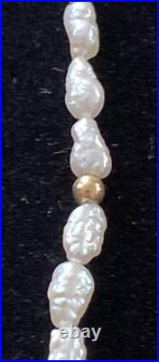 VTG 14K Yellow Gold Cultured Baroque Pearl 17 Necklace & 1.25 Earrings Set