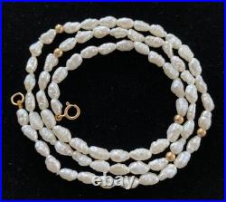 VTG 14K Yellow Gold Cultured Baroque Pearl 17 Necklace & 1.25 Earrings Set