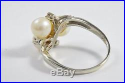VTG 1940's 1950's Women's 7.0 mm Pearl & Diamond Ring Set in 14k Solid Gold