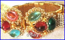 VTG 1972 DELILLO Bracelet/ Earring Set Seed Pearl/ Glass Cabochons/ Gold Metal