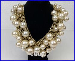 VTG Arnold Scaasi Faux Pearl Necklace Earring Set Statement Large Gold Tone