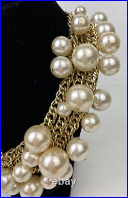 VTG Arnold Scaasi Faux Pearl Necklace Earring Set Statement Large Gold Tone