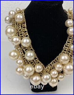 VTG Arnold Scaasi Faux Pearl Necklace Earring Set Statement Large Gold Tone