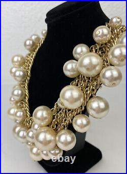 VTG Arnold Scaasi Faux Pearl Necklace Earring Set Statement Large Gold Tone