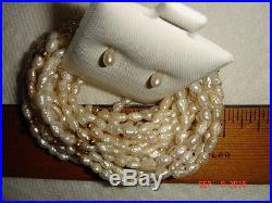 Vtg Bride14k Yellow Gold Seed Pearl 5 Strand Twist Toursade Necklace Earring Set