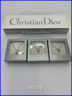 VTG Christian Dior Signed Enamel Gold Tone 3 piece pendant set Necklace Jewlery