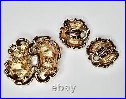 VTG Estate Beautiful Signed Swarovski Pearls Crystal Brooch Earring Bridal Set