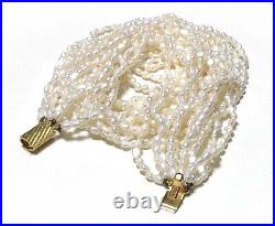 VTG Gold Tone Multi Strand Real Fresh Water Pearl Necklace Bracelet Earrings Set