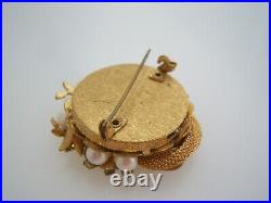 VTG MIRIAM HASKELL BROOCH EARRINGS SET Baroque Pearl Cluster Gold Rope Unsigned