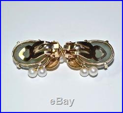 VTG Ming's Of Honolulu Hawaii Jade/Pearl 14K Solid Gold Bracelet/Earrings Set