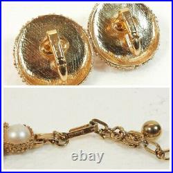 VTG TRIFARI Faux Pearl Textured Gold-Tone Swirl Necklace Bracelet Clip Earrings