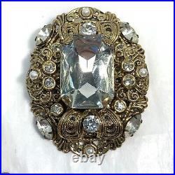 VTG West Germany Bracelet Brooch Jewelry Set Gold Filigree Faux Pearl Rhinestone