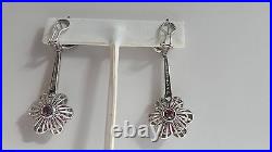 VTG unique set14K white gold Ruby & Diamond dangle drop earrings & ring